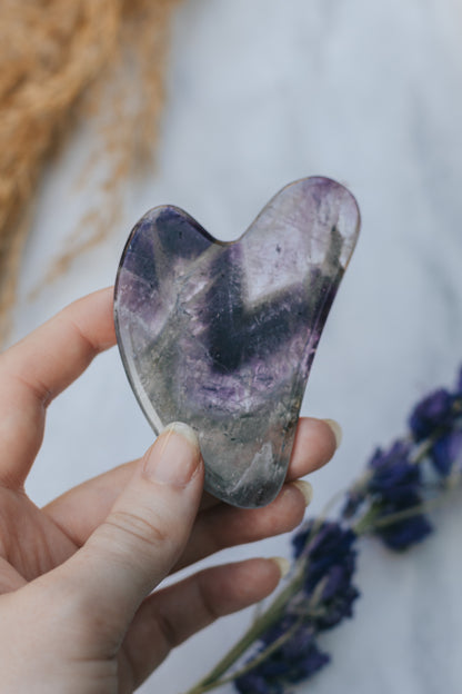 Amethyst Crystal Gua Sha with Black Skull Pouch