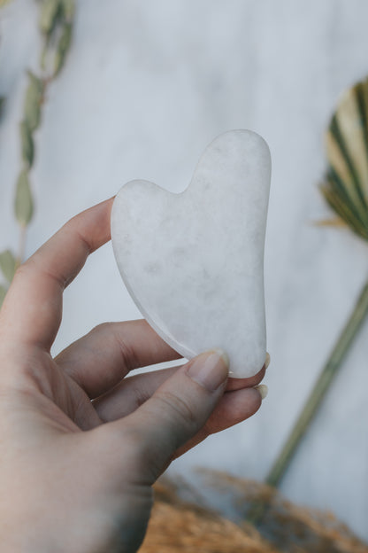 Quartz Crystal Gua Sha with Black Skull Pouch